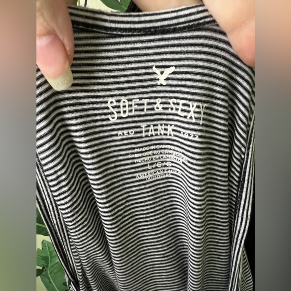 American Eagle Striped High Neck Tank Top Size L black and white - Picture 6 of 6